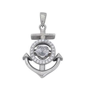 Vintage Sterling Silver 925 Dancing Cubic Zirconia Anchor Pendant